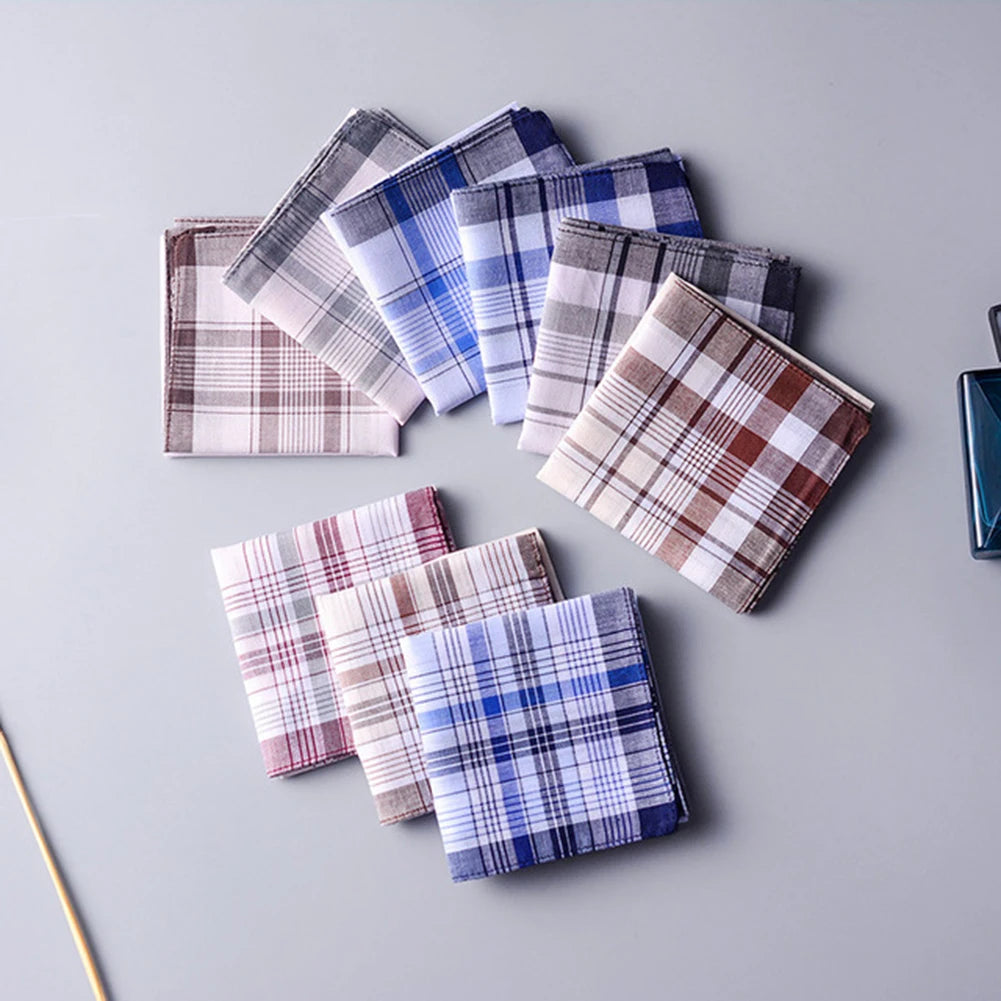 5Pcs/lot Square Plaid Stripe Handkerchiefs Men Classic Vintage Pocket Pocket Cotton Towel For Wedding Party 38*38cm Random