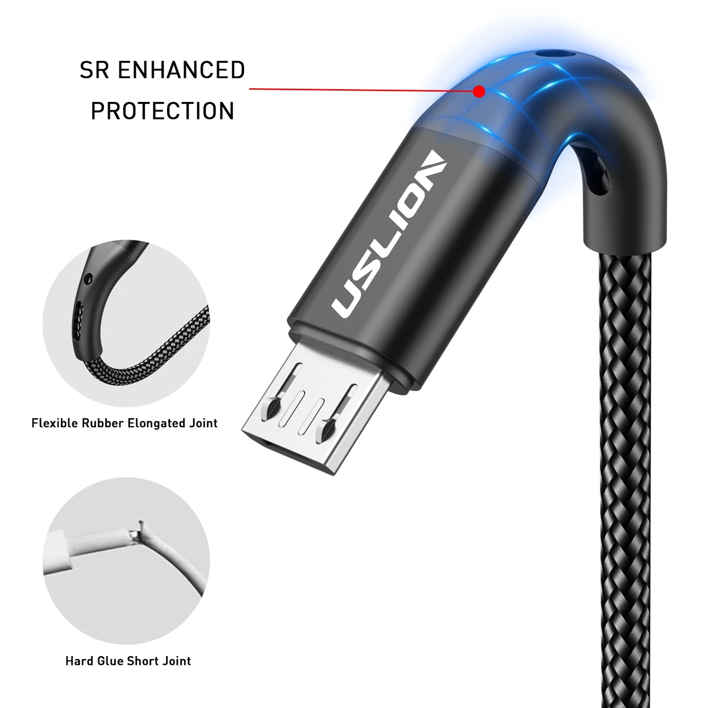 كابل USB صغير من USLION 3A للشحن السريع لهاتف Samsung Xiaomi Huawei Realme OPPO Android المحمول سلك بيانات USB بطول 0.5/1/2/3 متر