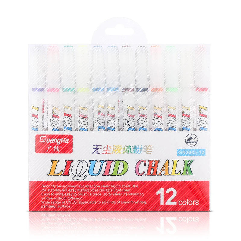 12 Color/set Liquid Erasable Chalk Marker Pen For Glass Windows Blackboard Markers Teaching Tools Office Material Escolar