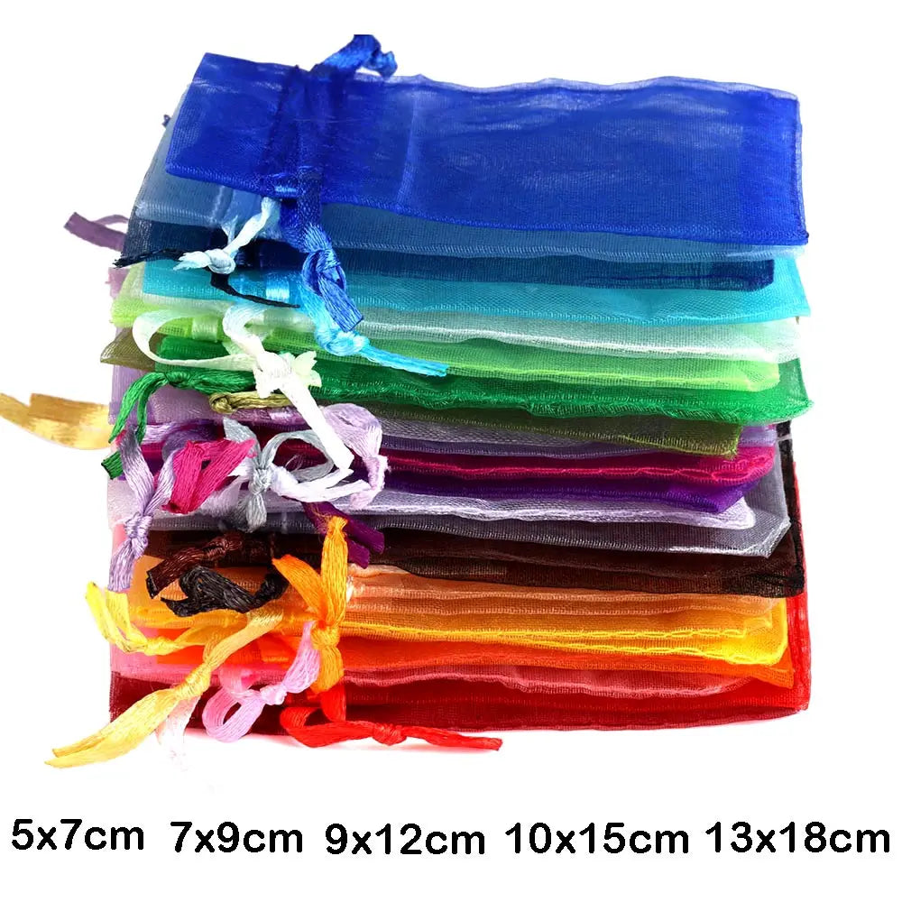 50/100pcs/lot Organza Gift Bag For Jewelry 24 Colors Drawstring Pouches For Wedding Christmas Candy Gift Bags Jewelry Packing