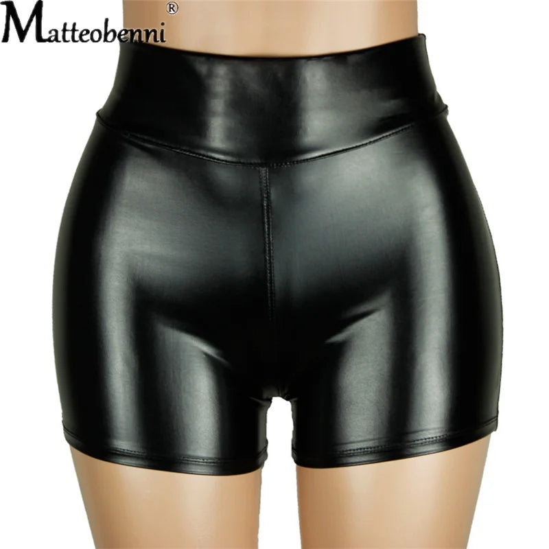 Sexy Womens Shorts Elastic High Waist Wetlook Faux PU Leather Short Pants Latex Hot Goth Shorts Pole Dance Clubwear Mini Shorts