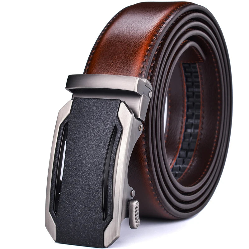 Men’s Genuine Leather Ratchet Dress Belt with Automatic Sliding Buckle Plus Size