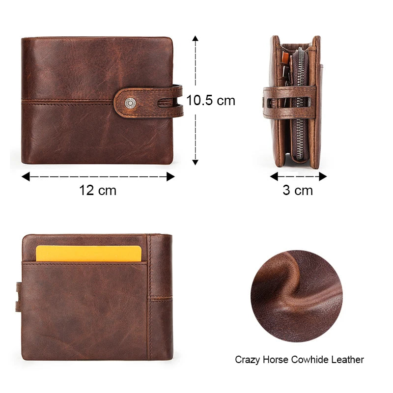 CONTACT'S Casual Men Wallets Crazy Horse Leather Short Coin Purse Hasp Design Wallet Cow Leather Clutch Wallets Male Carteiras