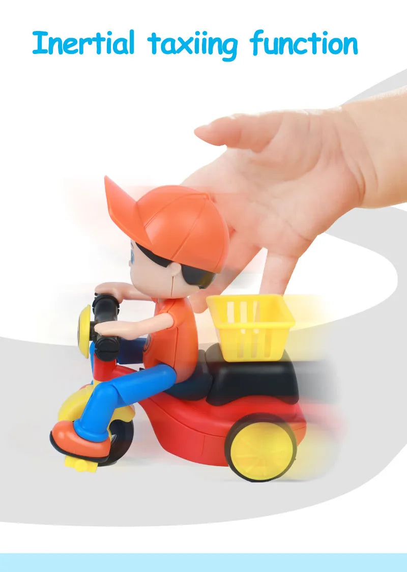 Mini Cartoon Inertia Tricycle Delivery Boy Model Toy Car Slide Swing Bicycle Children Birthday Christmas Gifts Funny Game Kids