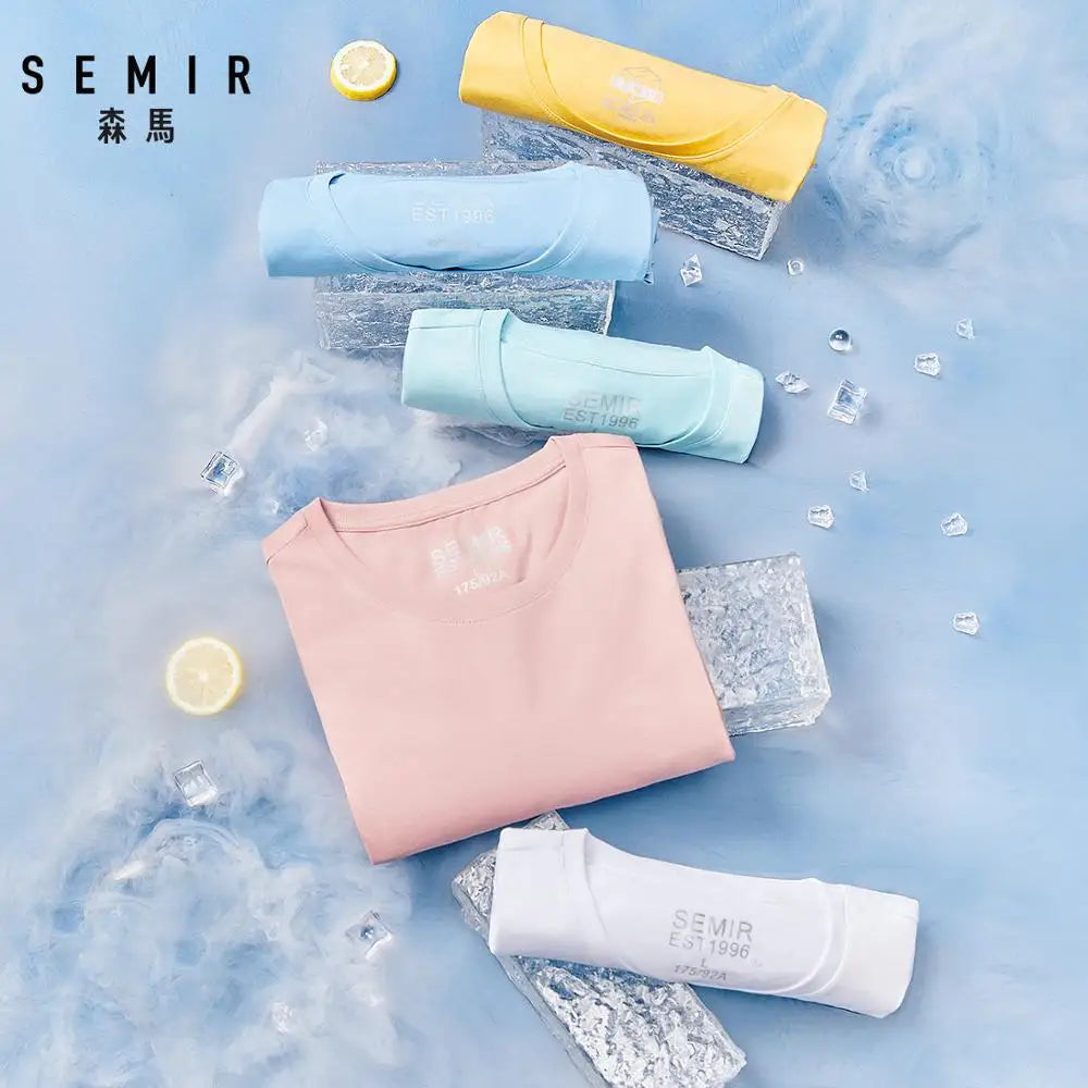 SEMIR تي شيرت قطني صيفي للرجال 2023 بسيط بياقة دائرية قابل للتمدد ملابس علوية جديدة ملابس غير رسمية تي شيرت رجالي ملابس الشارع تي شيرت رائع