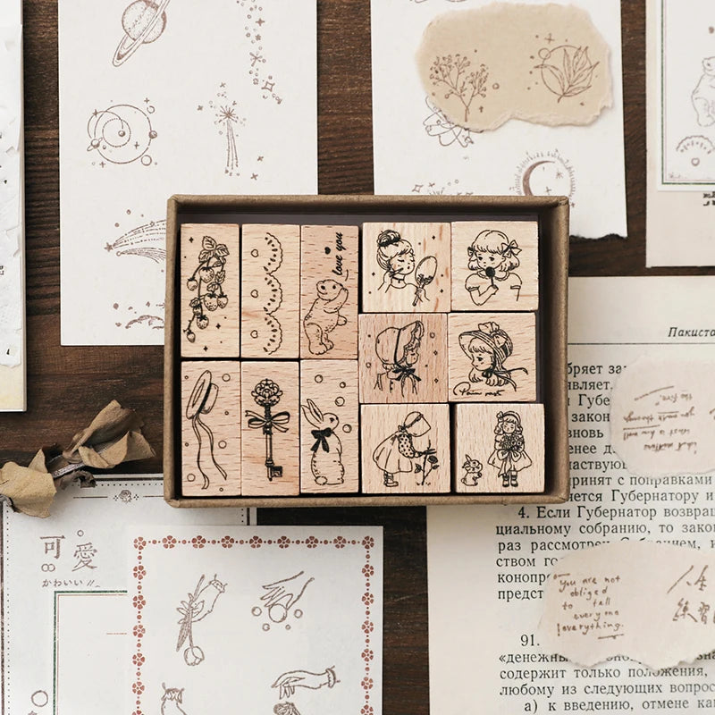 Jenny Chinese Character Number  Universe Flower Week Wooden Rubber Stamp Scrapbooking Deco DIY Craft Standard Wooden Stamps