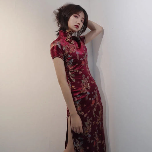 Китайский стиль Qipao сексуальное женское платье больших размеров Cheongsam винтажное классическое китайское платье дракон и феникс длинные платья 4XL 5XL 6XL