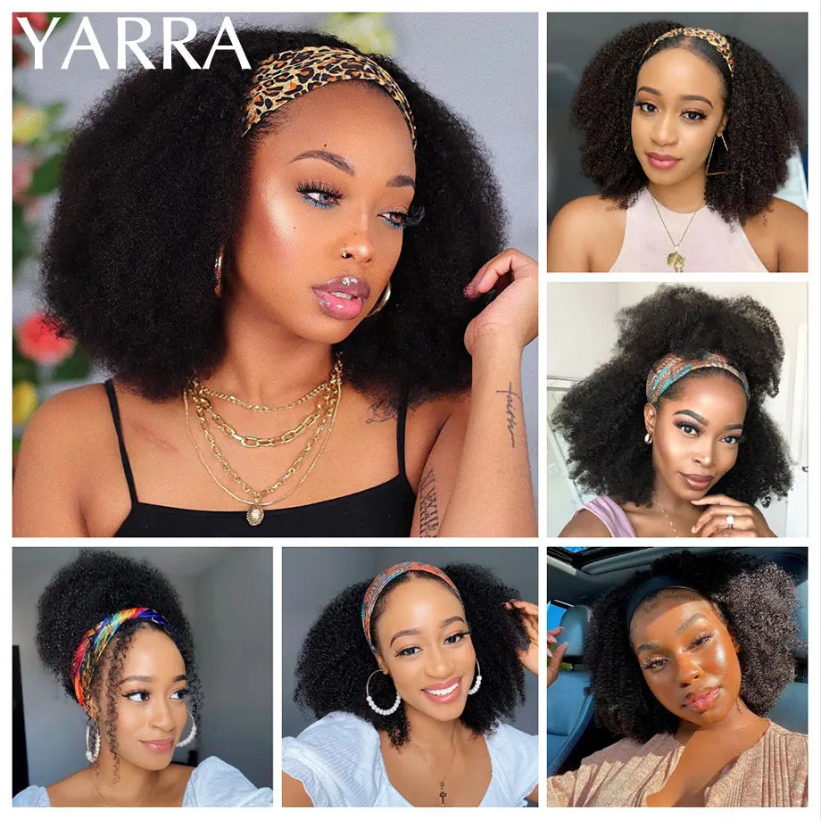 Afro Kinky Curly Human Hair Headband Wig For Black Women 180% Density Glueless Brazilian Remy Full Machine Made Hair YARRA