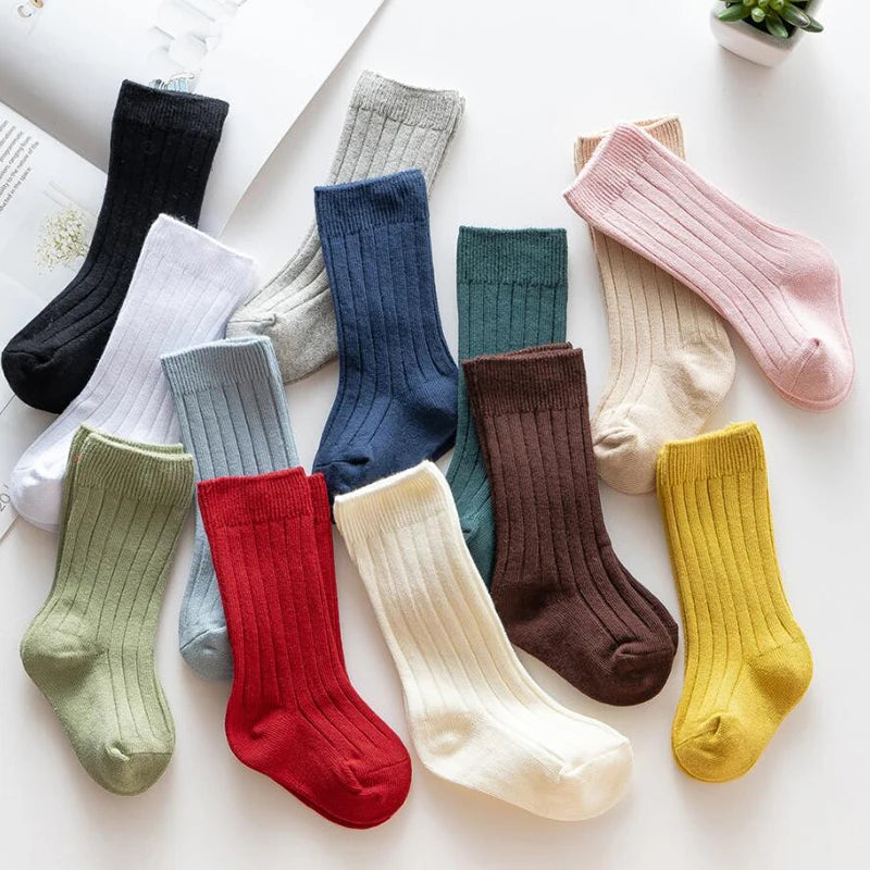 13 Colors Boys And Girls Cotton Socks Casual Ribbed Knee High Baby Long Tube Socks Bootes Socks Children Leg Warmers Socken