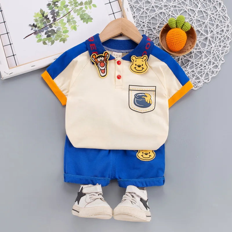 2021 Toddler Kids Short Sleeve Polo T-shirts + Shorts 2pcs Cartoon Mickey Children Baby Boys Girls Summer Tracksuit Clothes Suit