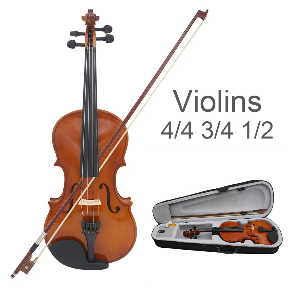 4/4 3/4 1/2 1/8 Acoustic Violin Color Natural / Black Fiddle For Violin Beginner With Case & Bow & Rosin