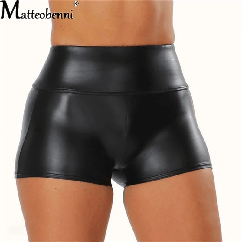 Sexy Womens Shorts Elastic High Waist Wetlook Faux PU Leather Short Pants Latex Hot Goth Shorts Pole Dance Clubwear Mini Shorts