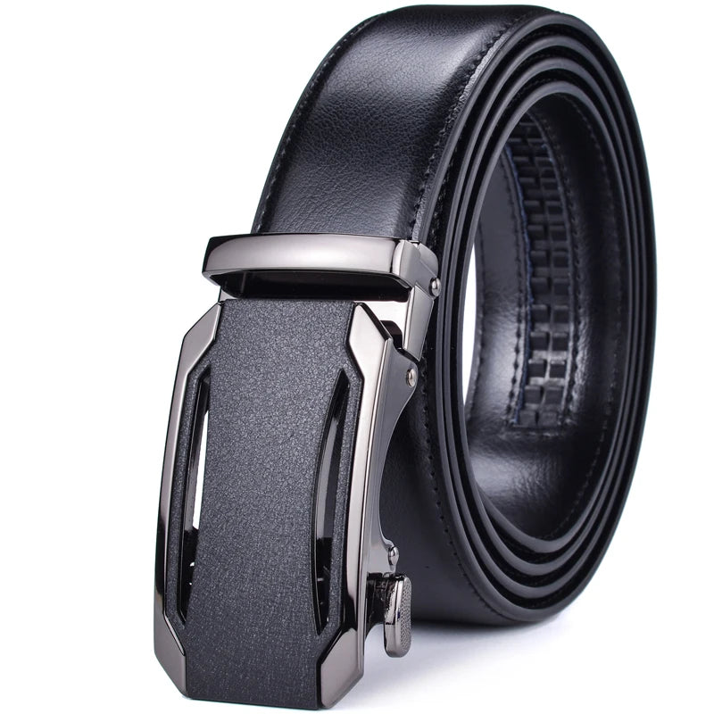 Men’s Genuine Leather Ratchet Dress Belt with Automatic Sliding Buckle Plus Size