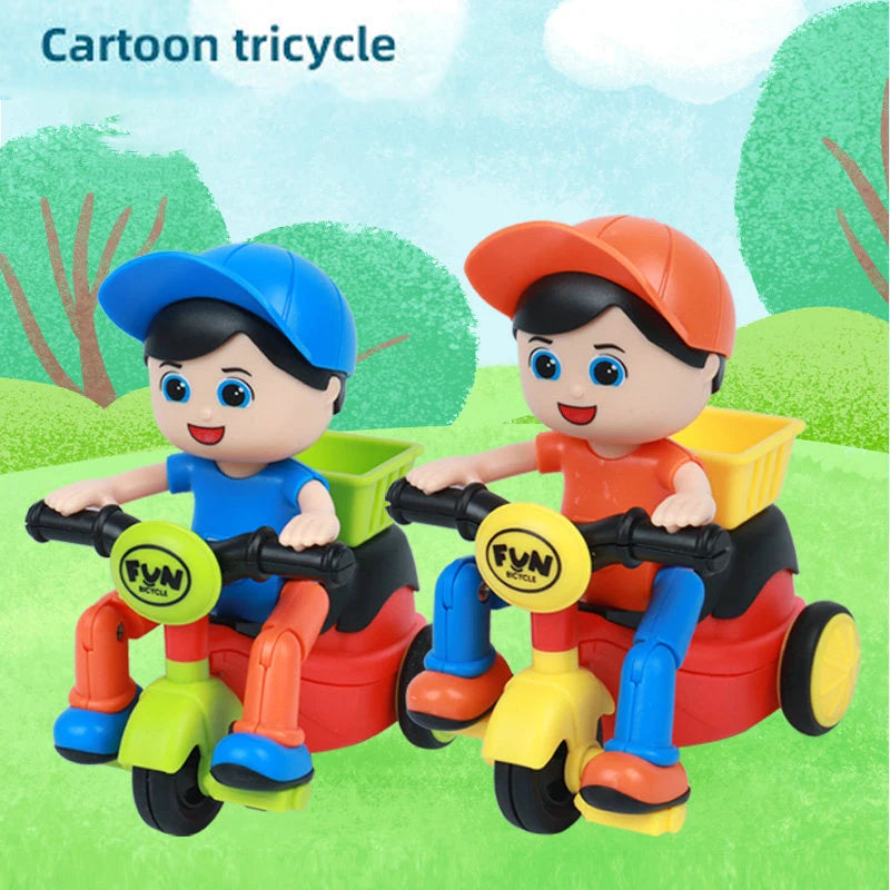 Mini Cartoon Inertia Tricycle Delivery Boy Model Toy Car Slide Swing Bicycle Children Birthday Christmas Gifts Funny Game Kids