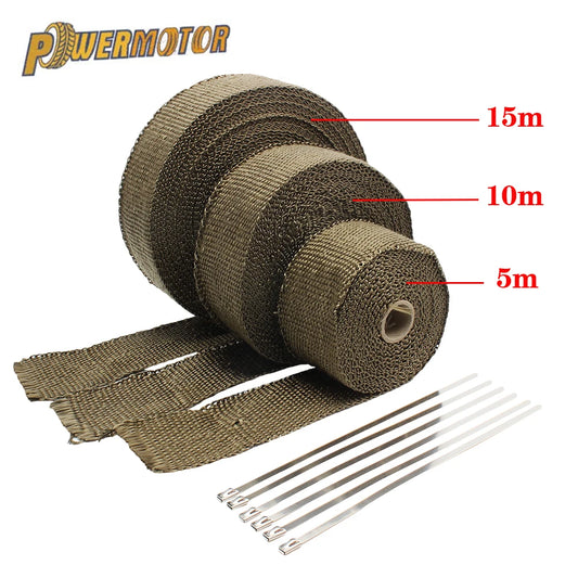 Motorcycle Exhaust Wrap Muffler Thermal Tape Heat Shield Insulation Systems with Stainless Ties 5cm*5M/10M Moto Accessories