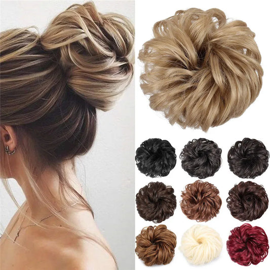 شعر مستعار صناعي على شكل كعكة شعر للسيدات على شكل ذيل حصان وصلة شعر Scrunchie مرنة مموجة مجعدة، قطع شعر Scrunchie Wrap