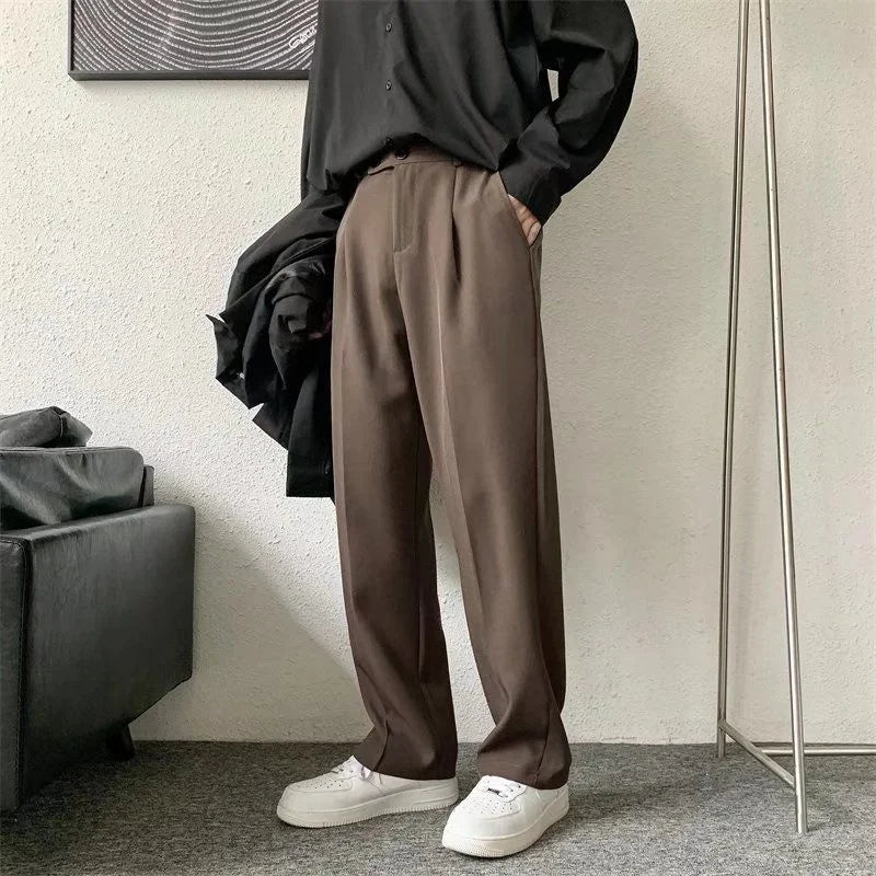 Brown/Black Suit Pants Men Fashion Society Mens Dress Pants Korean Loose Straight Casual Pants Mens Office Formal Trousers S-3XL