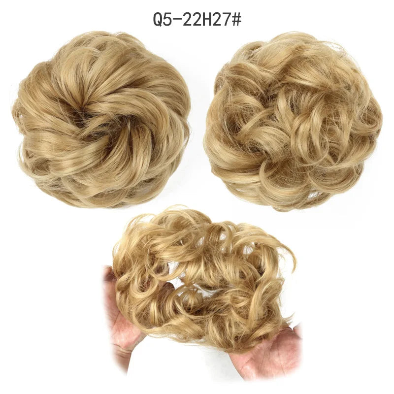 Synthetic Hair Bun Wig Ladies Ponytail Hair Extension Scrunchie Elastic Wave Curly Hairpieces Scrunchie Wrap