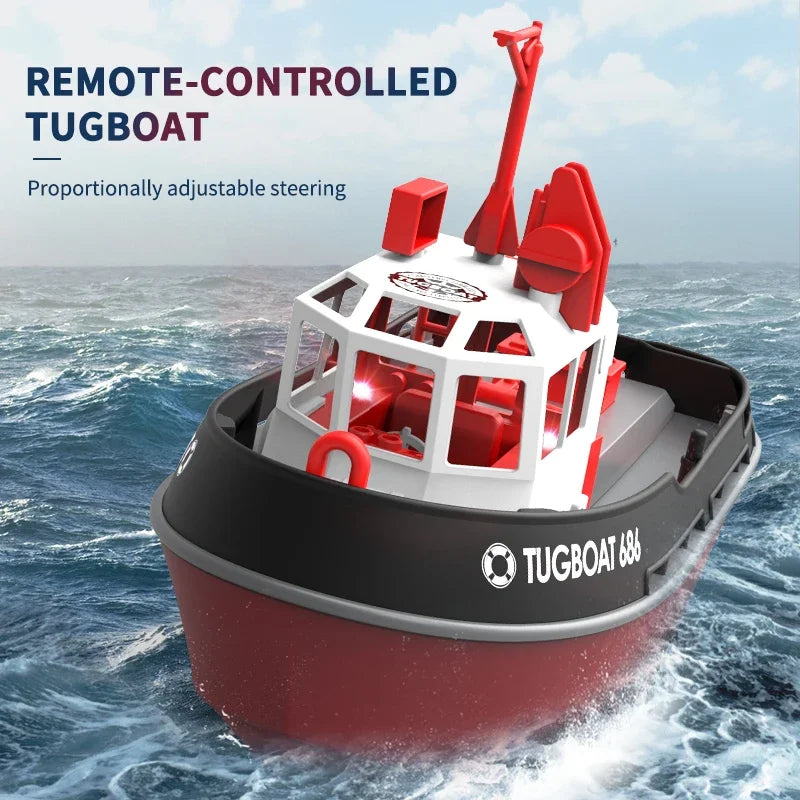 RC Tugboat 2.4G Remote Control Ship Dual Motor Power Proportionally Adjustable Steering Sealed Waterproof Structure Speed Boat