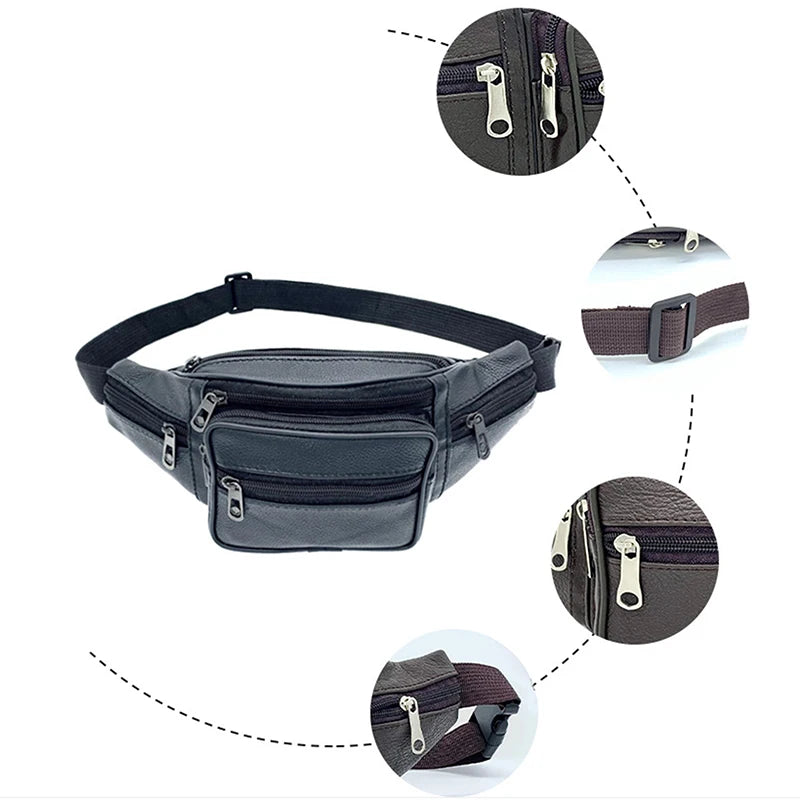 Men's Waist Pack PU Leather Bag Waist Belt Bag Male Artificial Leather Fanny Pack Fashion Luxury Small Shoulder Bags For Men