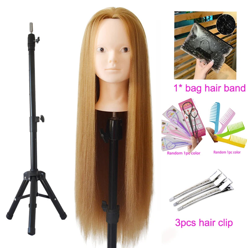 Training Head Kit For Hairstyles Mannequin Head With 100% Synthetic Hair Dressing Head Doll  With Clamp Wig Stand Tripod