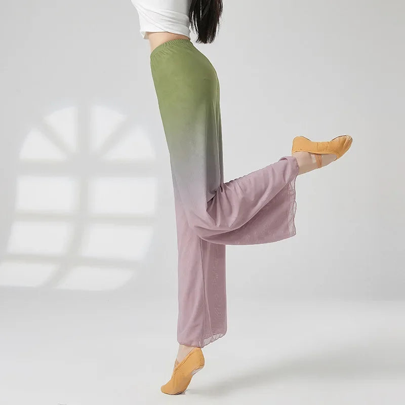 Two Layers Gradient Gauze Pant Classical Dance Stage Performance Clothes Adult Trouser Flowy Wide Leg Pants National Costume