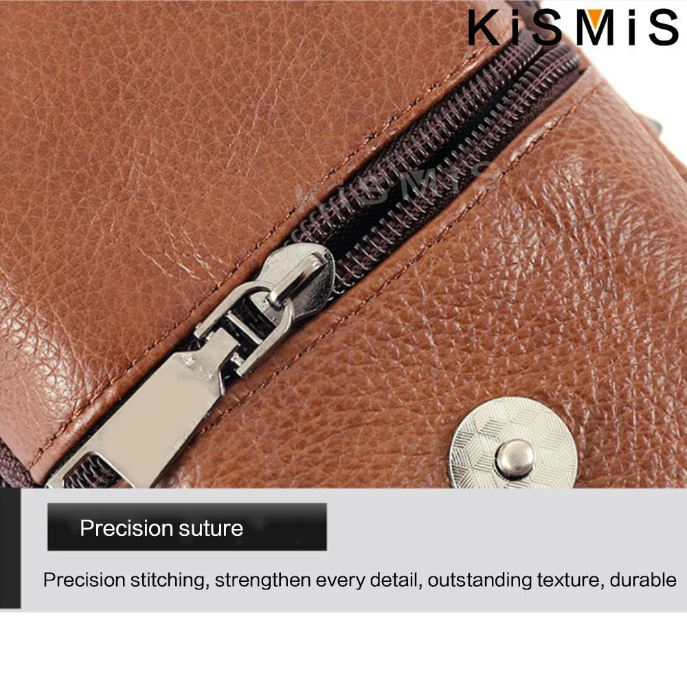 KISMIS Fashion Men's Leather Waist Bag - Multifunction Fanny Pack, Large Capacity Belt Bag with Shoulder Strap