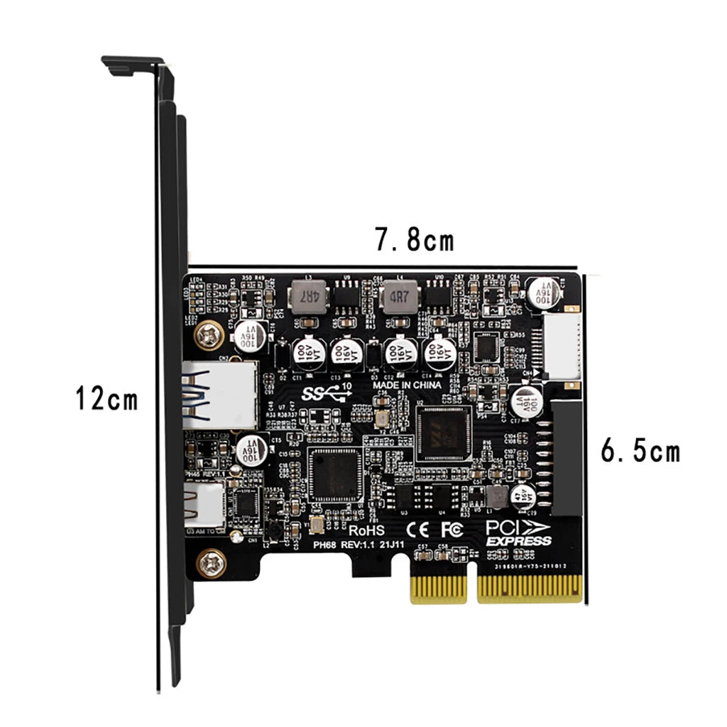 Карта адаптера PCIe3.0 - USB3.2 Type-C Front 10Gbps PCI Express PCI-E USB 3.2 Контроллер Дополнительная карта TypeE 19P/20P Карта расширения