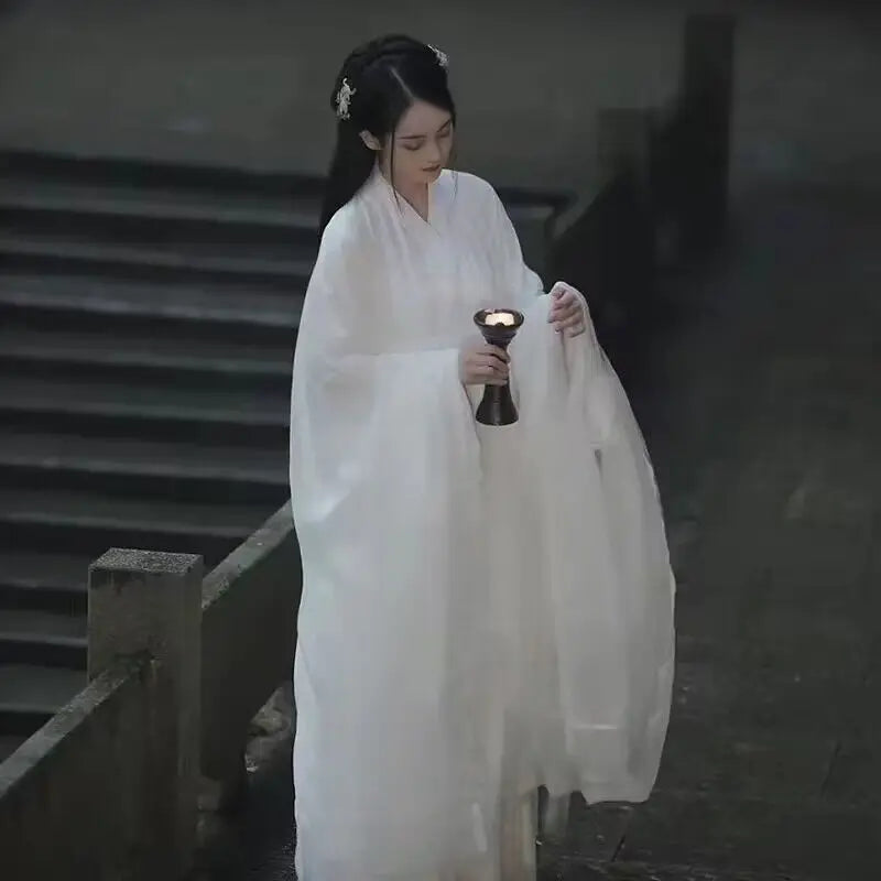 الأبيض Hanfu فستان المرأة الصينية القديمة Hanfu الإناث هالوين الجنية تأثيري حلي 2023 فستان صيفي فستان Hanfu حجم كبير