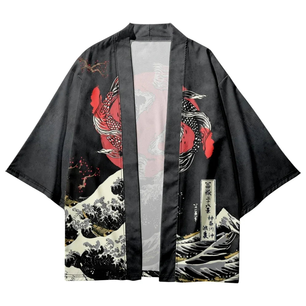 Men's And Women's Cardigans Kimono Carp Spray Print Beach Japanese yukata cosplays tradicional asia & pacific islands clothing