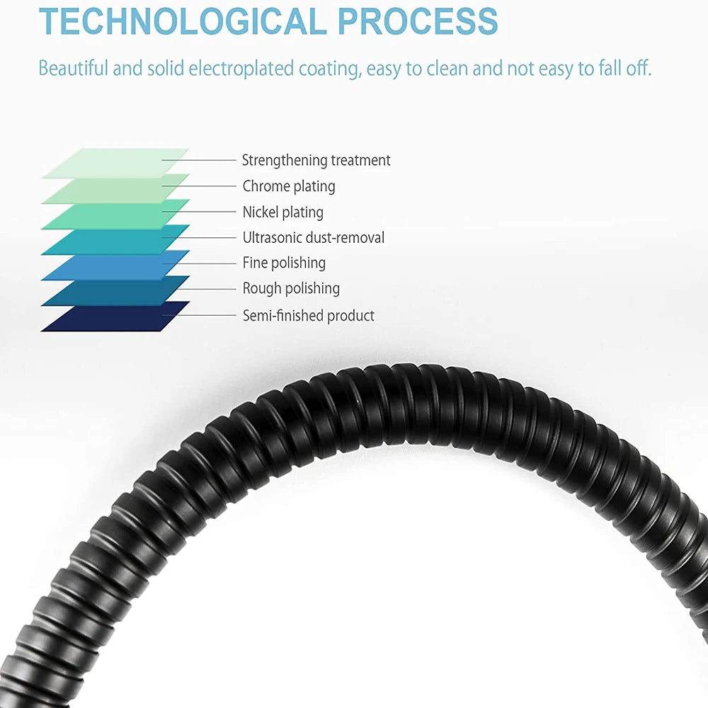 خرطوم دش مرن أسود SUS 304 بطول 1.5/2 متر، خرطوم مياه دش طويل للحمام، أنبوب سحب، ملحقات الحمام
