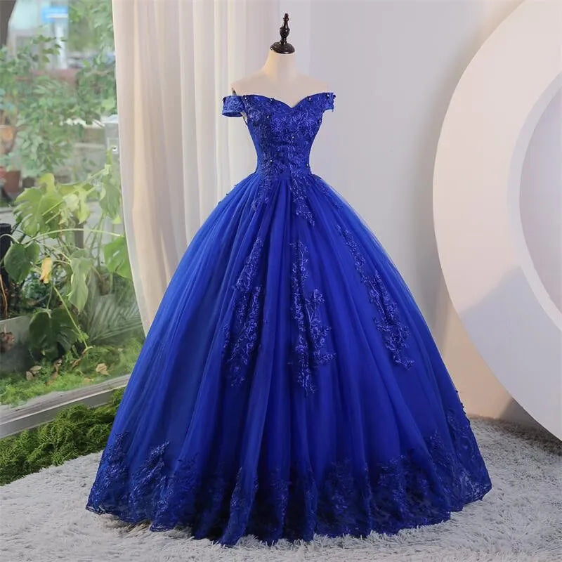 Ashley Gloria Summer New Blue Quinceanera Dresses Sweet Flower Party Dress Luxury Lace Ball Gown Classic Boho Vestidos For Girls