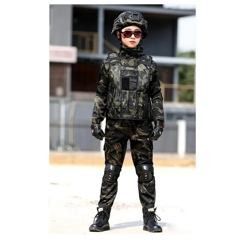 New Tactical Military Uniform for Children's Day Camouflag Disguise Adult Halloween Costume for Kid Girl Scout Boy Soldier Suit