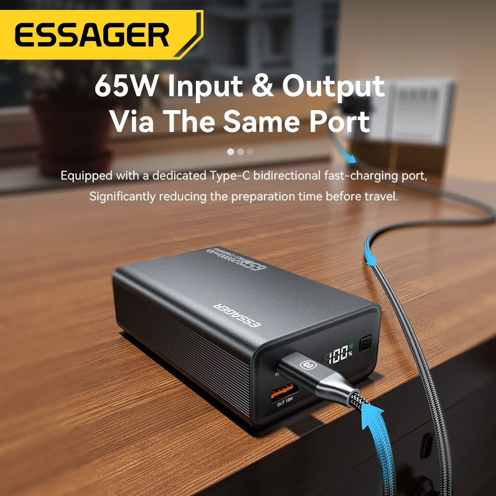 Essager Power Bank 20000mAh Портативный PD 65W Быстрая зарядка мобильного телефона Внешний аккумулятор Powerbank для телефона ноутбука планшета Mac