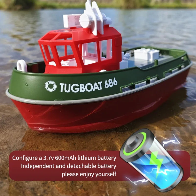 RC Tugboat 2.4G Remote Control Ship Dual Motor Power Proportionally Adjustable Steering Sealed Waterproof Structure Speed Boat