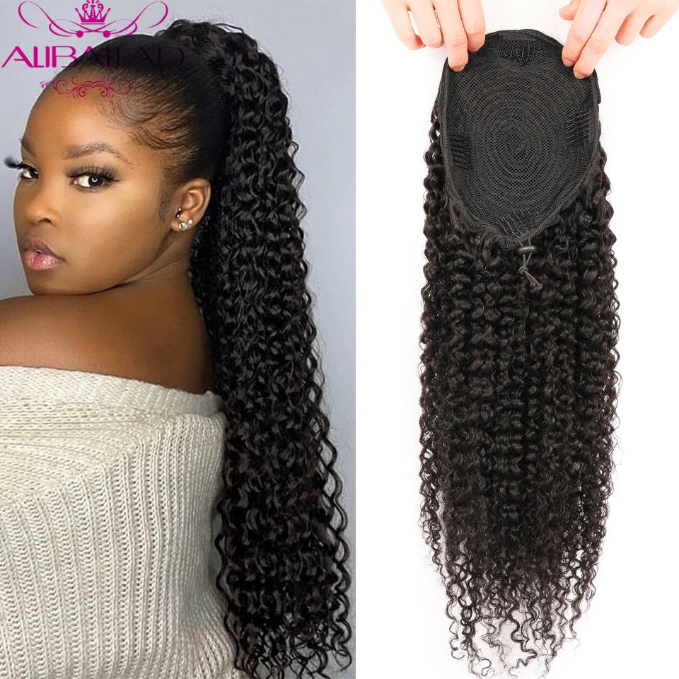 Aliballad Kinky Curly Ponytail Remy Человеческие волосы Бразильский Cury Ponytail Afro Clip In Extensions 100-150g для женщин