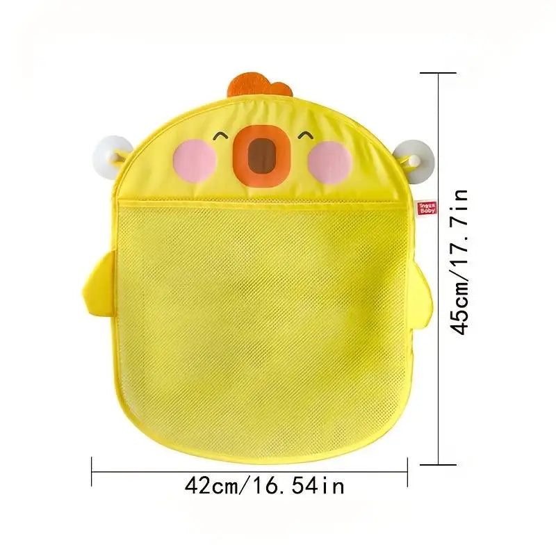 Cute Duck Mesh Net Toy Storage Bag - Perfect for Baby Bath Games & Bathroom Organization - With Suction Cups for Easy Storage