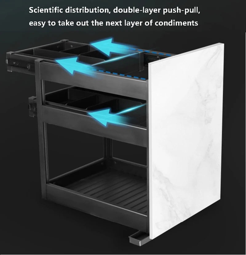Выдвижной кухонный шкафчик, корзина для приправ, полностью из алюминиевого сплава, трехслойный шкаф, стеллаж для хранения, УФ-интеллектуальное освещение