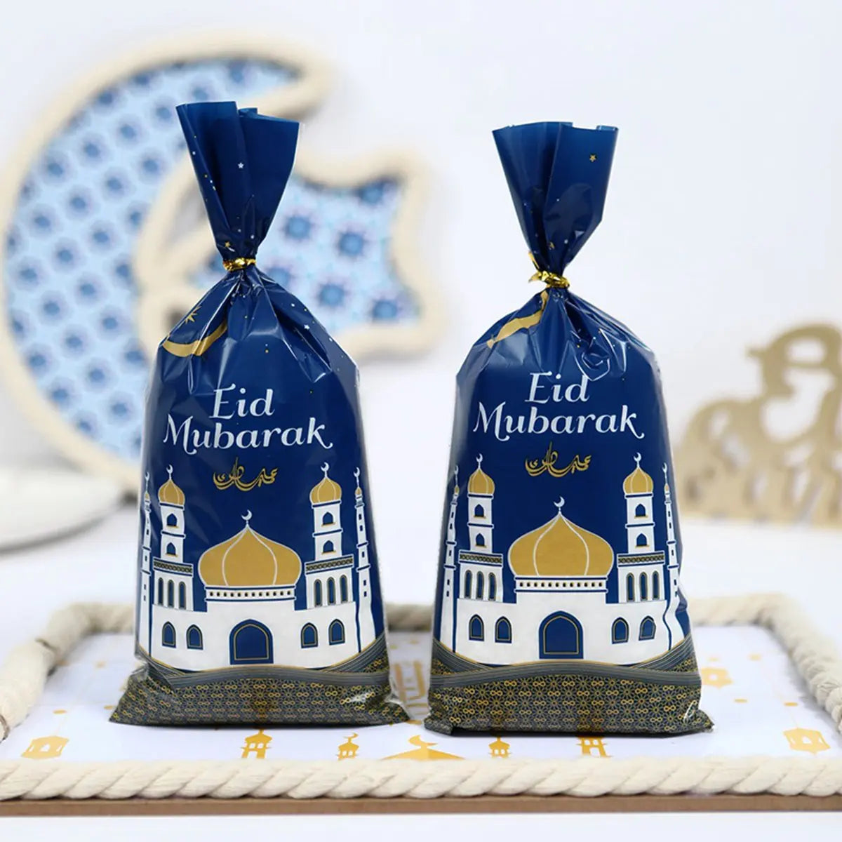 25/50/100pcs Eid Mubarak Gift Packing Bags Plastic Cookie Candy Bags  Kareem Ramadan Decor 2024 Islamic Muslim Party Supplies