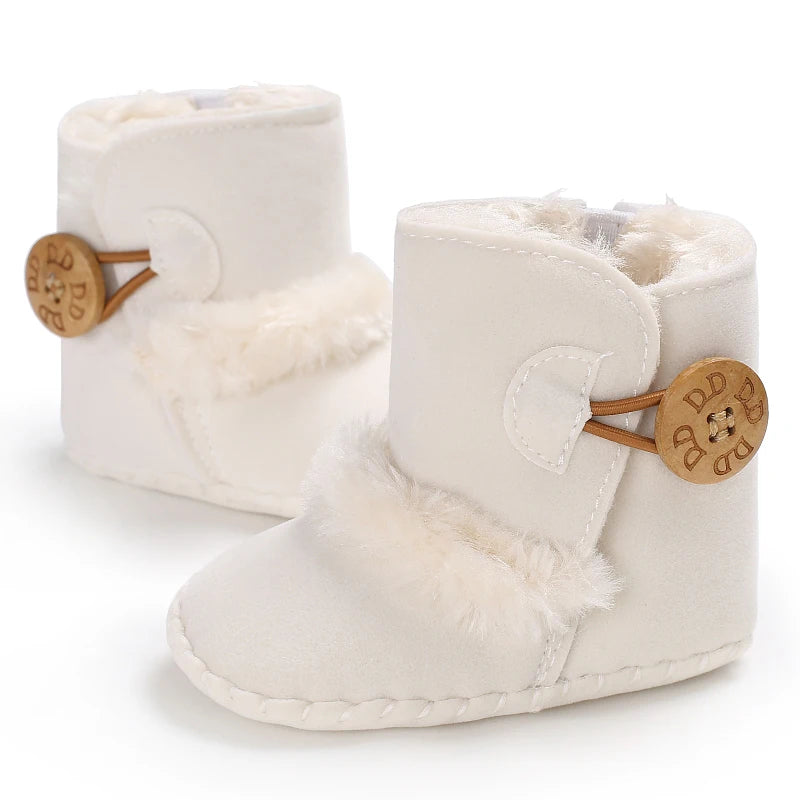 2022 Baby Autumn Winter Boots Baby Girl Boys Winter Warm Shoes Solid Fashion Toddler Fuzzy Balls First Walkers Kid Shoes 0-18M