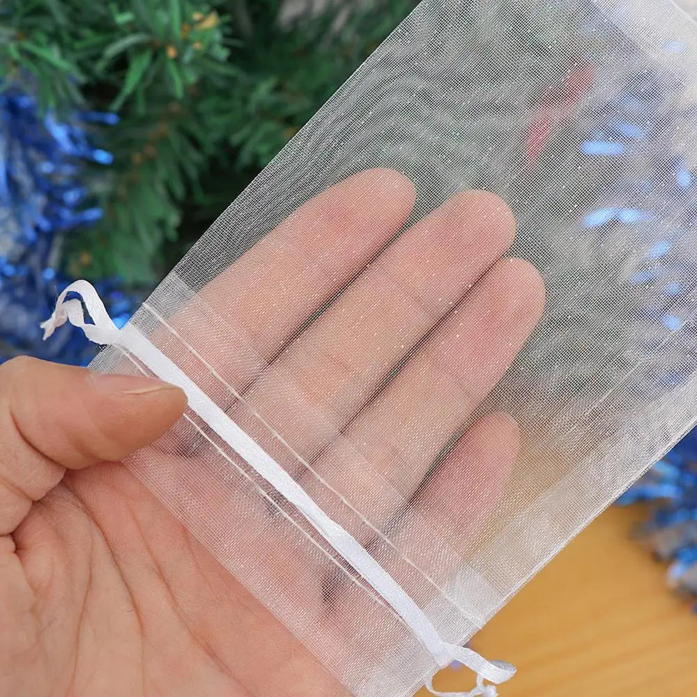 25PCS Drawable Party Supply Christmas Favor Jewelry Packing White Pouches Drawstring Pocket Organza Gauze Sachet Gift Bags