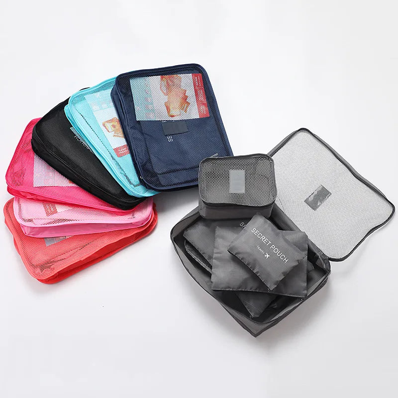 6 Pcs Travel Clothes Storage Bags Set Portable Luggage Organizer Suitcase Pouch Pouch Packing Cube For Shoes Packing Clothes