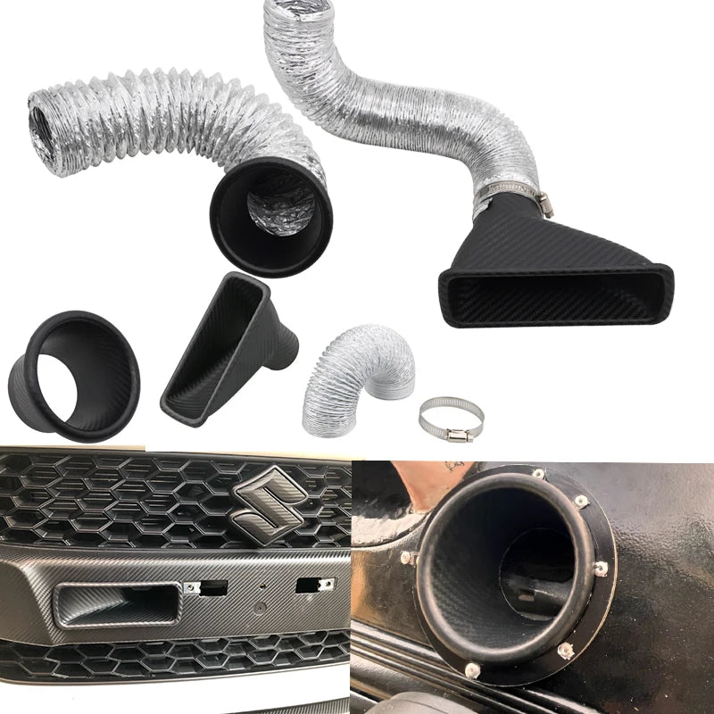 1pcs Universal Car Front Bumper admission air  Turbo Air Intake Pipe Kit ABS Turbine Inlet Kit Pipe Air Funnel Carbon Fiber Look