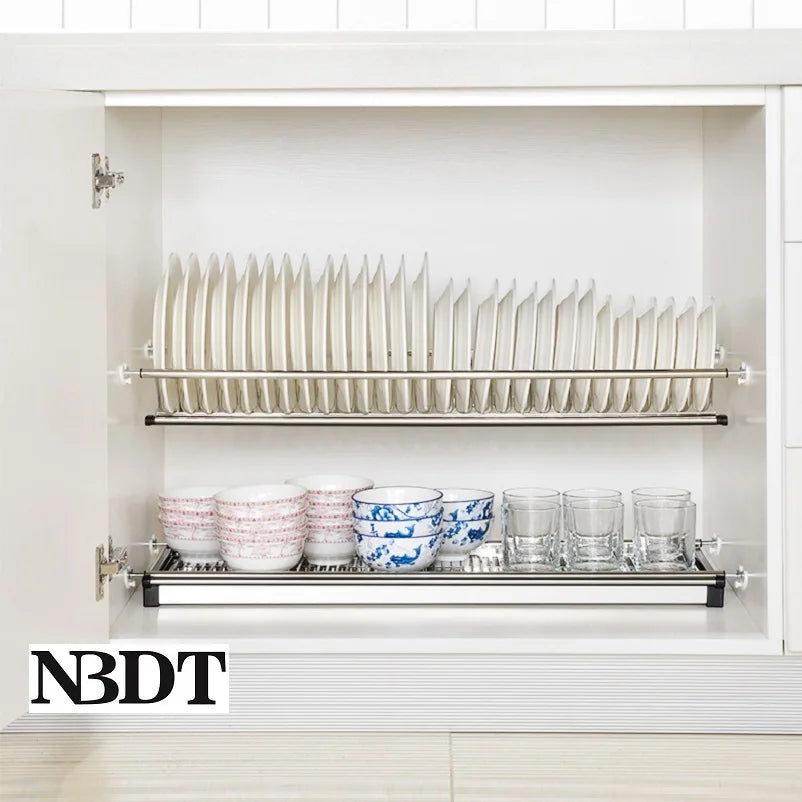 1Set DIY Easy Installation 2-tier Stainless Steel Dish Plate Drying Rack Storage Organizer Holder Kitchen Cabinet Cupboard