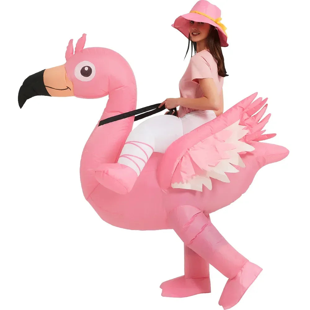 Flamingo Inflatable Costume Christms Mascot Halloween Costume for Women Adults Kids Cartoon Anime Mascot Cosplay for Party