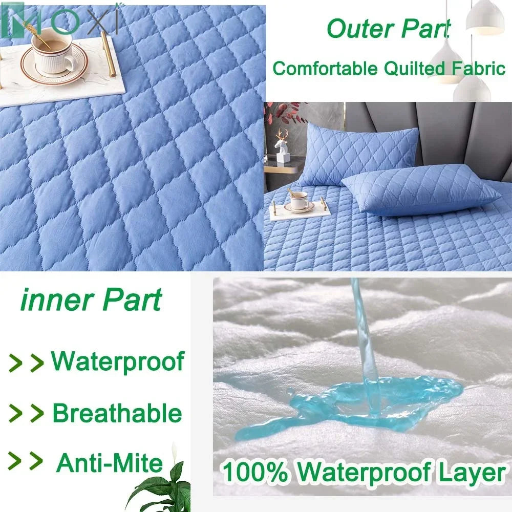 100% Waterproof Thicken Mattress Protector Cover Non-slip Fitted Bed Sheet Pad  Bed Cover Single Double Bed Queen King Size 1Pc