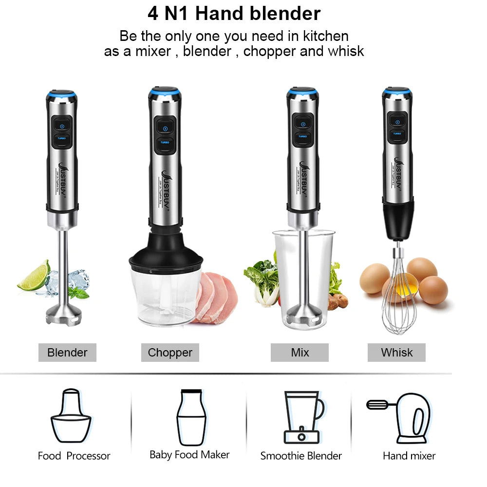 Led Light Baby Food Processor 1500W 6/4 in 1 Electric Stick Hand Commercial Blender Egg Whisk Mixer Juicer Meat Grinder