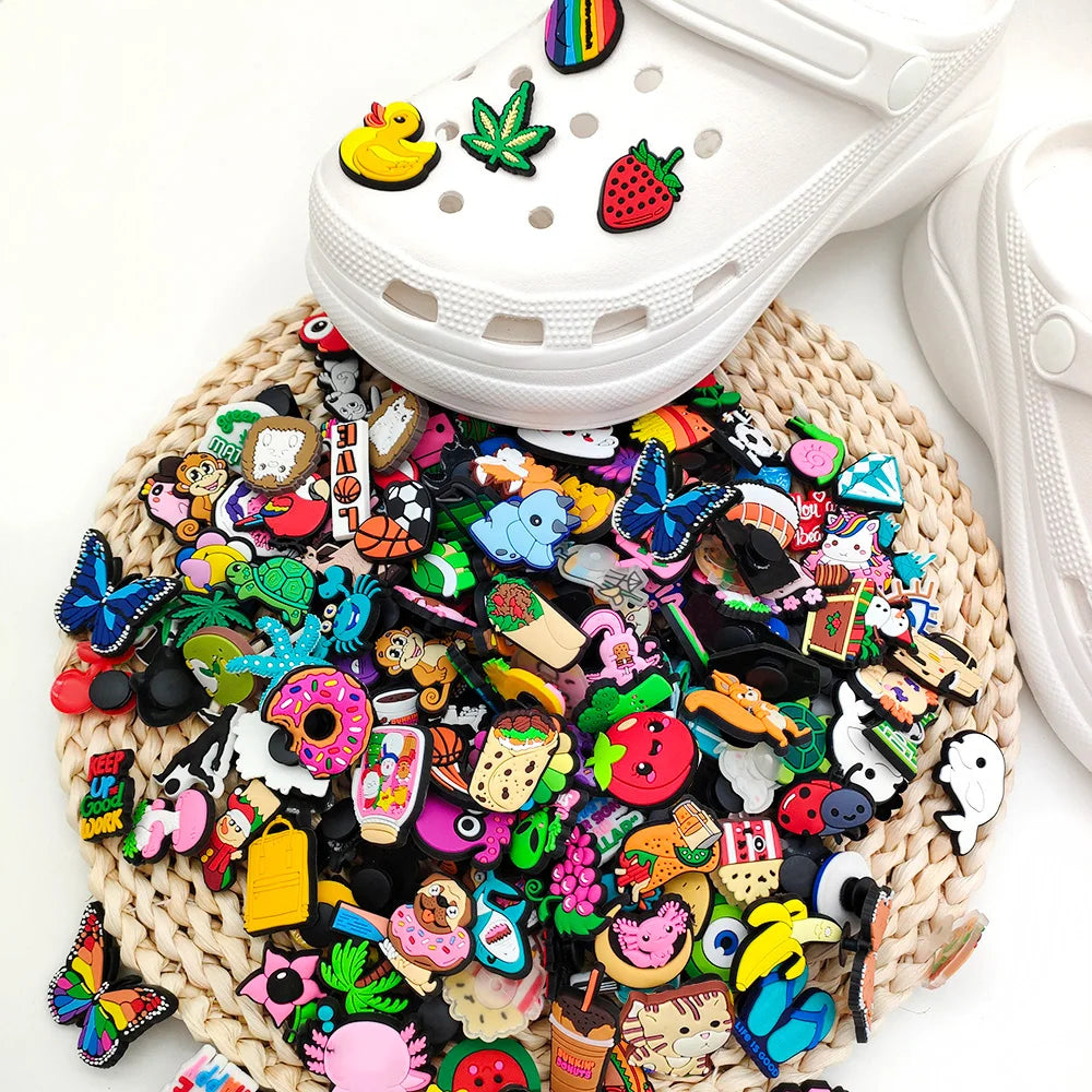 6/30/60/100/200 Pcs Cartoon Shoe Charms for Clogs Bubble Slides Sandals PVC Shoe Decorations Accessories For Teens