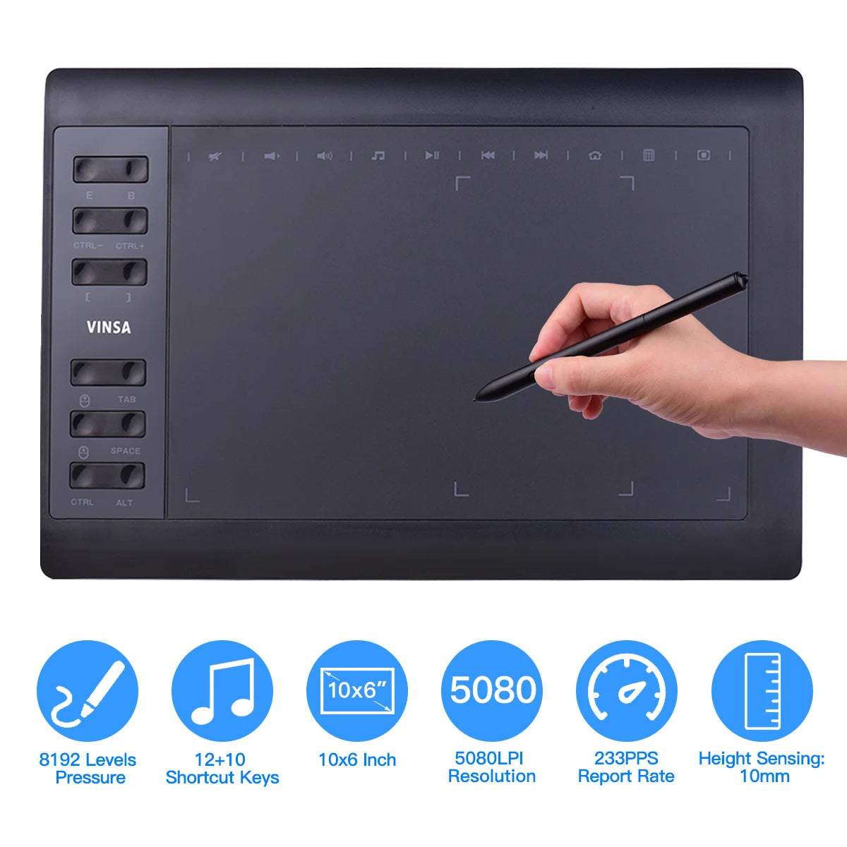 10x6 Inch Professional Graphics Drawing Tablet 12 Express Keys with  for Windows Mac for Painting Designing Online Course