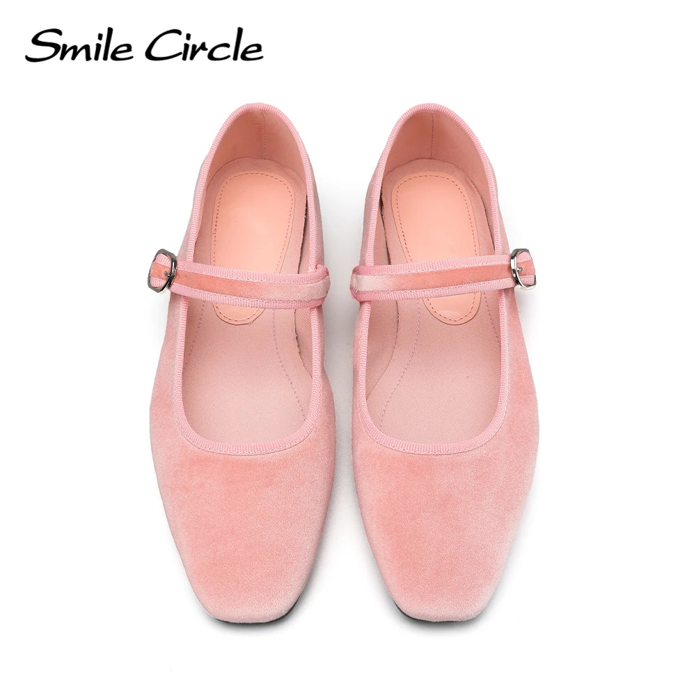 Smile Circle Velvet Mary Jane Ballet Flats Women Shoes Leopard Print Comfortable Soft Round Toe Flat Shoes for Women